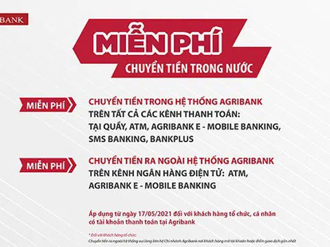 Agribank miễn 100% phí dịch vụ chuyển tiền trong nước