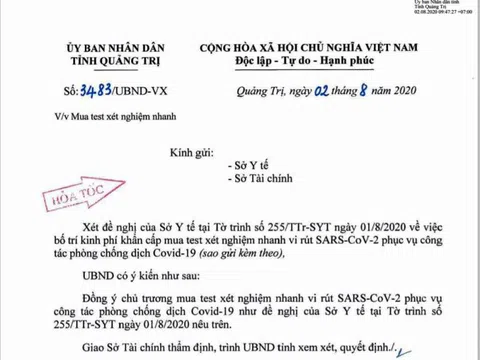 Quảng Trị: Chi 2,1 tỉ đồng mua 15.000 test xét nghiệm nhanh virus SARS-CoV-2