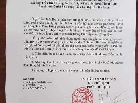 Thị trấn Hà Lam: Thực hiện khai báo y tế đối với các công dân tiếp xúc gần ông Trần Đình Hùng