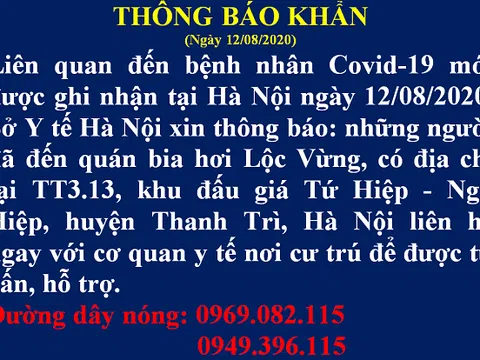 Sở Y tế Hà Nội phát thông báo khẩn tìm người đến quán bia Lộc Vừng tại Thanh Trì