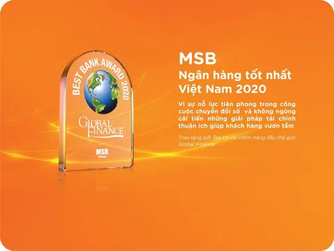 MSB được vinh danh là “Ngân hàng tốt nhất Việt Nam năm 2020”