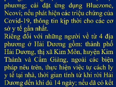 Người về Hà Nội từ 4 địa điểm này ở Hải Dương phải cách ly từ ngày 3/3