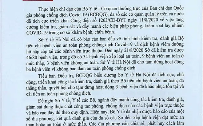 Sở Y tế Hà Nội được khen về việc đã đình chỉ hoạt động 3 bệnh viện vì không bảo đảm an toàn phòng chống dịch COVID-19