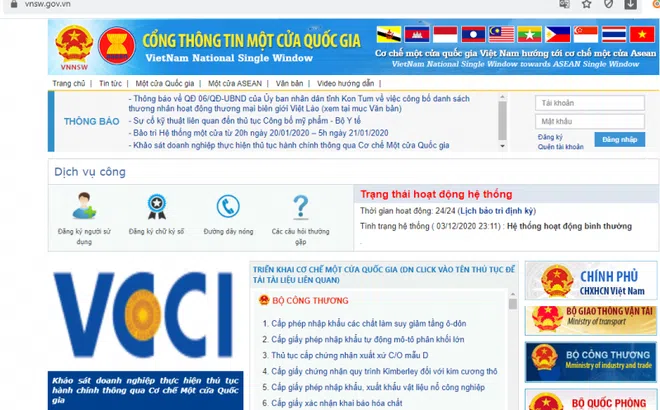 202 thủ tục hành chính kết nối Cơ chế một cửa quốc gia